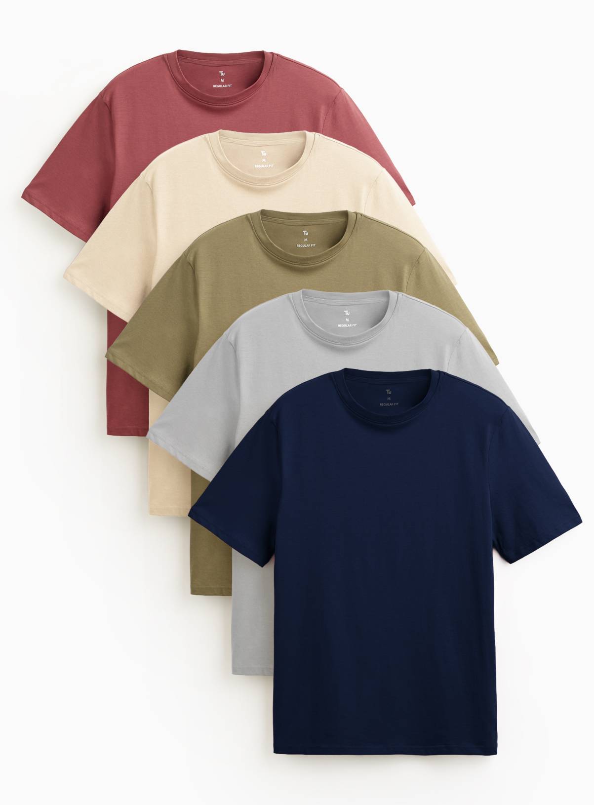 Mixed Regular Crew Neck T-Shirts 5 Pack XL - Image 1